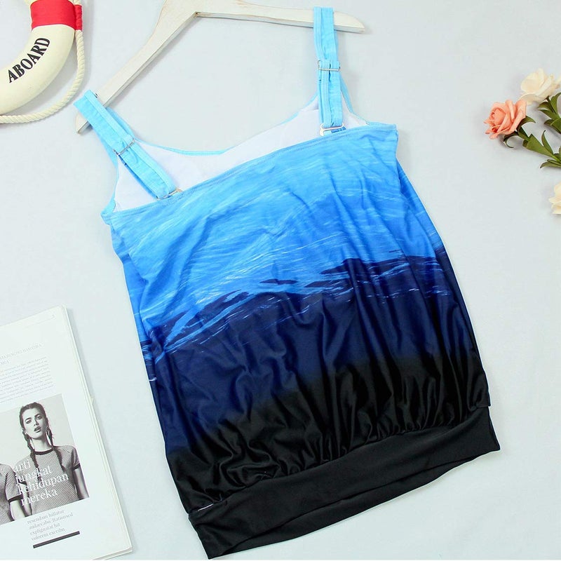 BIKINX Tankini Swimsuits for Women Plus Size Swimwear Tummy Control Two Piece Bathing Suits Blue and Black - Image 3